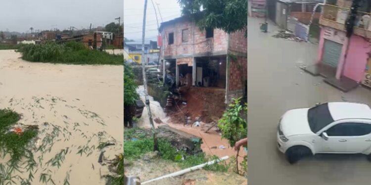 Chuva intensa causa alagamentos e desabamento parcial de casa em Manaus