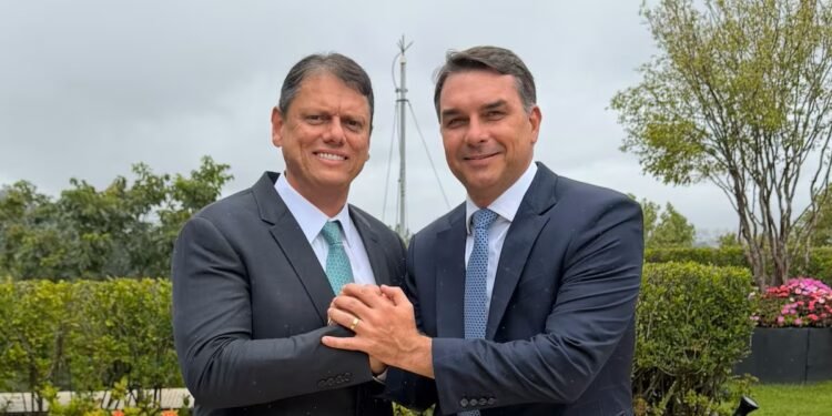 Flávio Bolsonaro publica foto com Tarcísio: ‘vamos fazer história juntos, não só em SP’