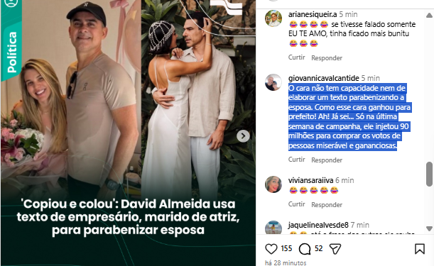 'Copiou e colou': David Almeida altera postagem de aniversário após repercussão sobre texto copiado