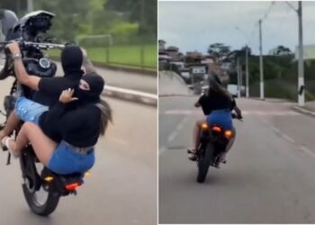 Motociclista perde controle e casal cai durante manobra