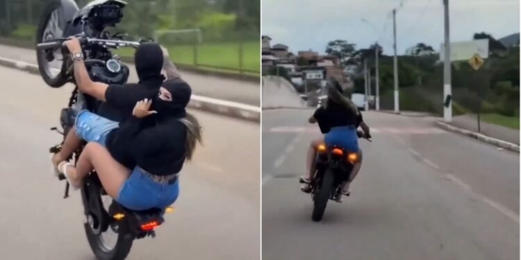 Motociclista perde controle e casal cai durante manobra