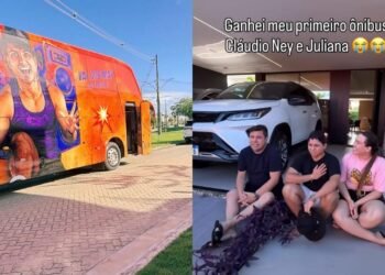 Filho do Piseiro se emociona ao receber primeiro ônibus como presente
