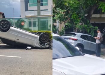 Colisão entre veículos termina com carro capotado no Parque 10