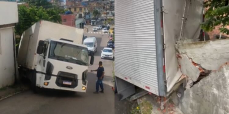 Caminhão perde controle em ladeira e invade casa na zona Oeste de Manaus