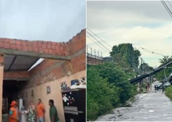 Casa fica destelhada e postes são derrubados na zona Oeste