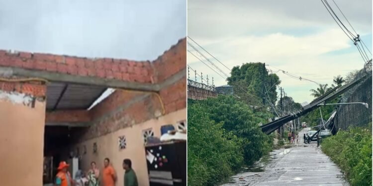 Casa fica destelhada e postes são derrubados na zona Oeste
