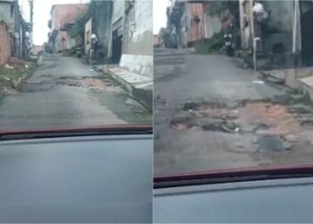 Vídeo mostra rua esburacada e revolta moradora em Manaus