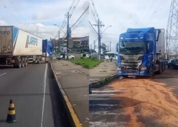 Colisão com carreta provoca congestionamento na avenida das Torres