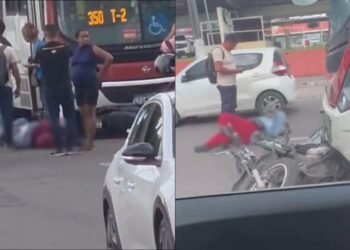 Colisão entre ônibus e motocicleta deixa mulher ferida na Djalma Batista, em Manaus