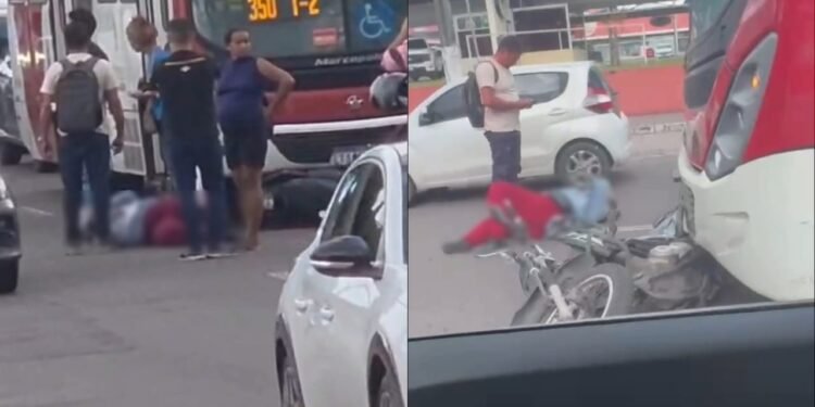 Colisão entre ônibus e motocicleta deixa mulher ferida na Djalma Batista, em Manaus