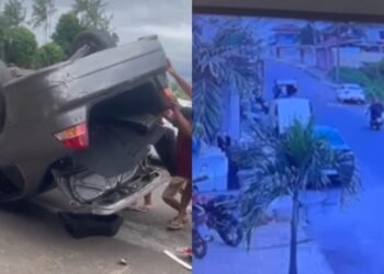 Acidente em Tefé: carro capota após bater em veículo parado