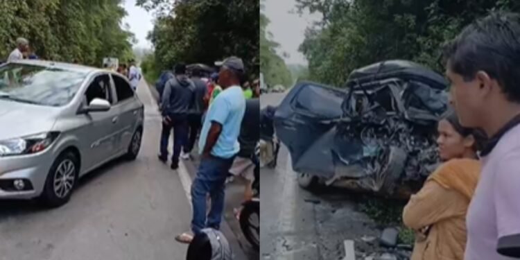 Colisão na BR-174 deixa uma mulher morta e sete feridos após carro invadir contramão