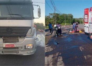 Colisão com carreta deixa feridos e óleo na pista provoca novo acidente no Distrito Industrial