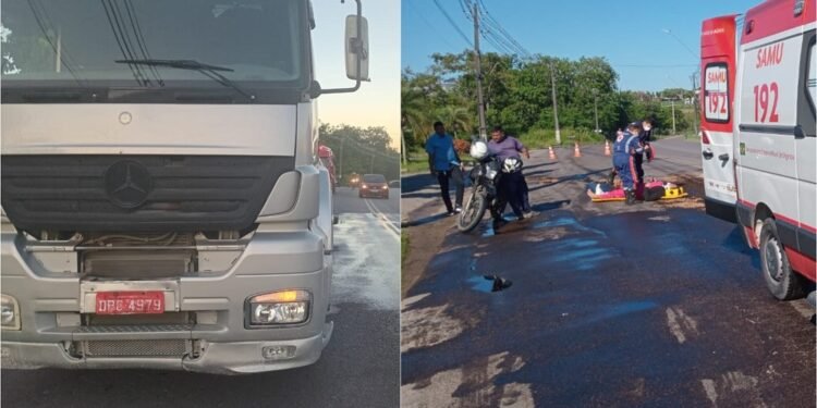Colisão com carreta deixa feridos e óleo na pista provoca novo acidente no Distrito Industrial