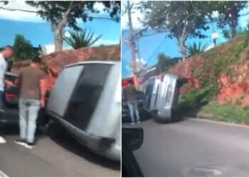 Vídeo mostra capotamento após colisão na Avenida Pedro Teixeira, em Manaus