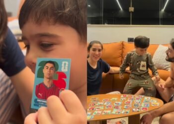 Influenciadora registra ‘saga’ de filho para encontrar figurinha de Cristiano Ronaldo em álbum da Copa