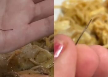 objeto de ferro em comida