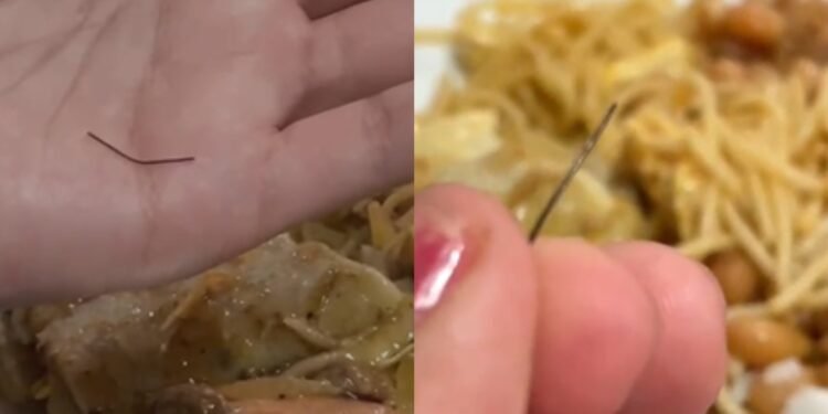 objeto de ferro em comida