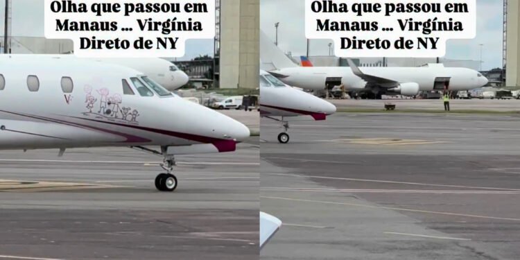 Jato de Virginia Fonseca faz parada para abastecimento em Manaus após viagem de Nova York