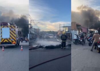 Moradores ateiam fogo em pneus e interditam avenida
