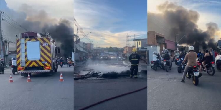 Moradores ateiam fogo em pneus e interditam avenida