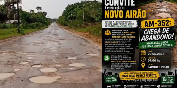 Moradores de Novo Airão organizam manifestação para cobrar continuidade de obras na AM-352: ‘É uma vergonha essa estrada’