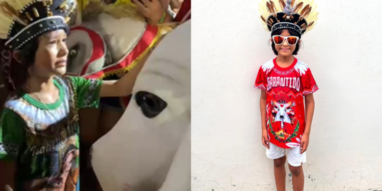 Heitor se emociona ao encontrar o Boi Garantido - (Foto: Arquivo pessoal)