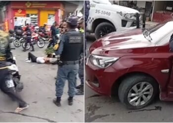 Vídeo mostra momento após colisão entre moto e carro na zona Leste de Manaus
