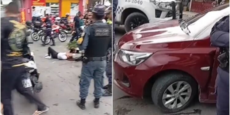 Vídeo mostra momento após colisão entre moto e carro na zona Leste de Manaus