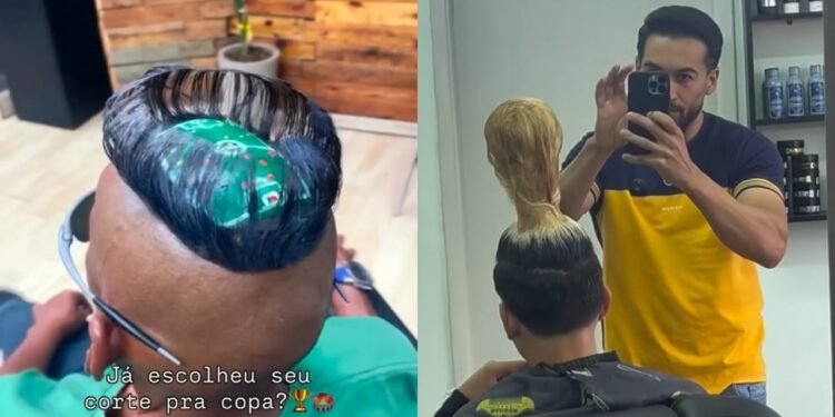 Em clima de Copa do Mundo, barbeiro viraliza ao criar cortes de cabelo em formato de estádio