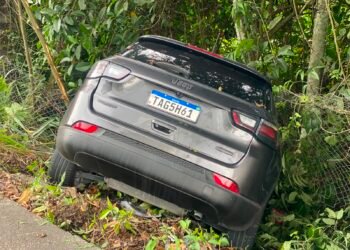 Motorista perde controle de veículo e sai da pista na avenida Jacira Reis