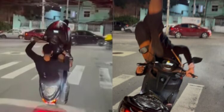 Motociclista perde controle durante ‘grau’, cai no asfalto e viraliza nas redes sociais