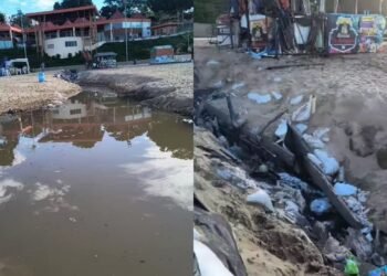 Esgoto na areia da Ponta Negra