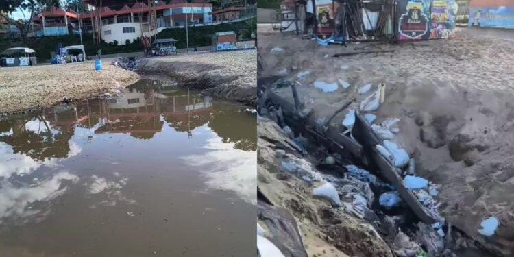 Esgoto na areia da Ponta Negra