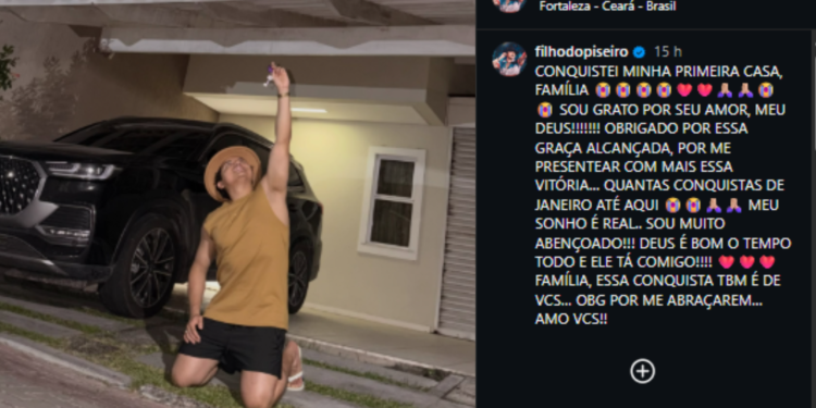 Filho do piseiro celebra conquista de casa própria - (Foto: Reprodução/Instagram @filhodopiseiro)