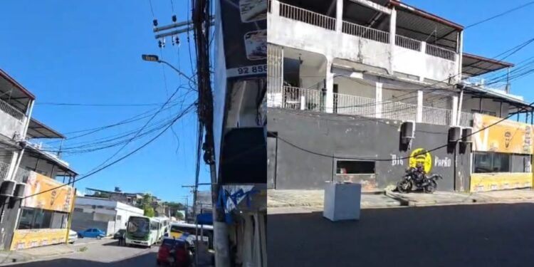 Fiação caída bloqueia rua e interrompe circulação do trânsito no Petrópolis, em Manaus