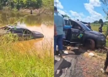 Médico sai ileso após picape cair em rio na estrada de Manaquiri