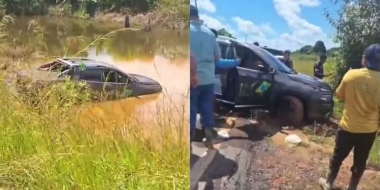 Médico sai ileso após picape cair em rio na estrada de Manaquiri