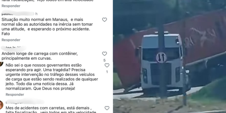 Carreta tomba no Distrito Industrial e revolta internautas por falta de fiscalizações