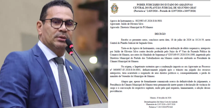 Justiça do Amazonas suspende afastamento de Jaildo Oliveira e mantém mandato de vereador na CMM