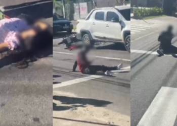 Mulher é arremessada de motocicleta após colisão - (Foto: Reprodução/Redes Sociais)