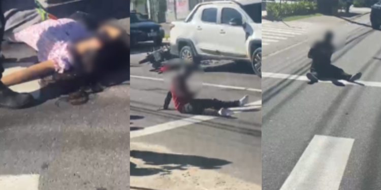 Mulher é arremessada de motocicleta após colisão - (Foto: Reprodução/Redes Sociais)