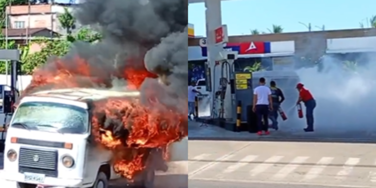 Veículo pega fogo durante abastecimento de combustível em Iranduba - (Foto: Reprodução/Redes Sociais)