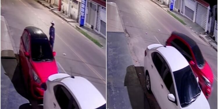 Câmera registra furto de carro durante a madrugada no bairro Cidade Nova