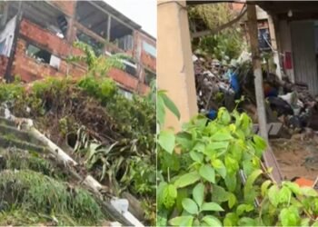 Chuva forte provoca deslizamento e deixa família em alerta no Monte Sinai