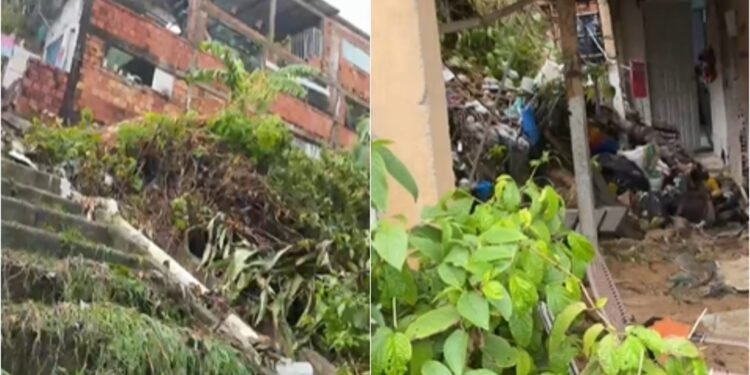 Chuva forte provoca deslizamento e deixa família em alerta no Monte Sinai