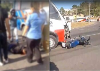 Colisão entre ônibus e motociclista causa tumulto na Avenida das Torres, em Manaus