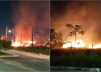 Fogo toma conta de área de vegetação e assusta moradores no Santa Etelvina