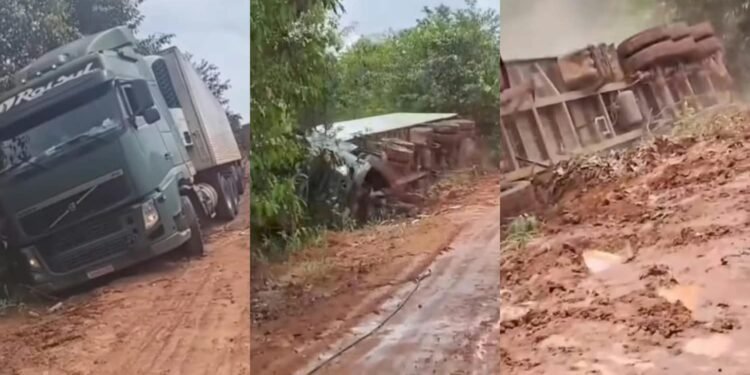 BR-319: carreta tomba na lama em meio a promessas de pavimentação da rodovia