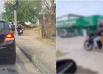 Motociclistas são flagrados trafegando pela calçada durante congestionamento em Manaus